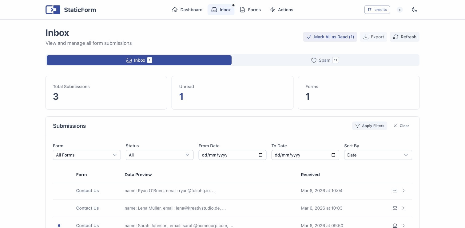 Every submission in one place